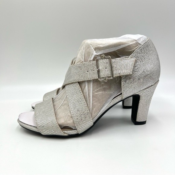 6.5W 6.5 W WIDE WIDE LifeStride Carlyle Textured Silver Block Heels Sandal Shoes - Picture 6 of 14